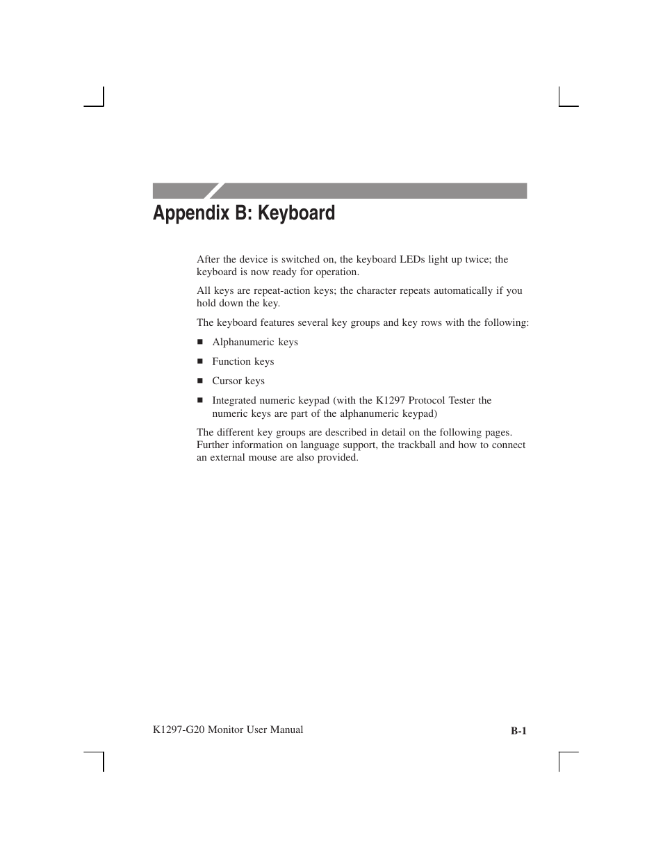 Appendix b: keyboard | Tektronix K1297-G20 User Manual | Page 159 / 198