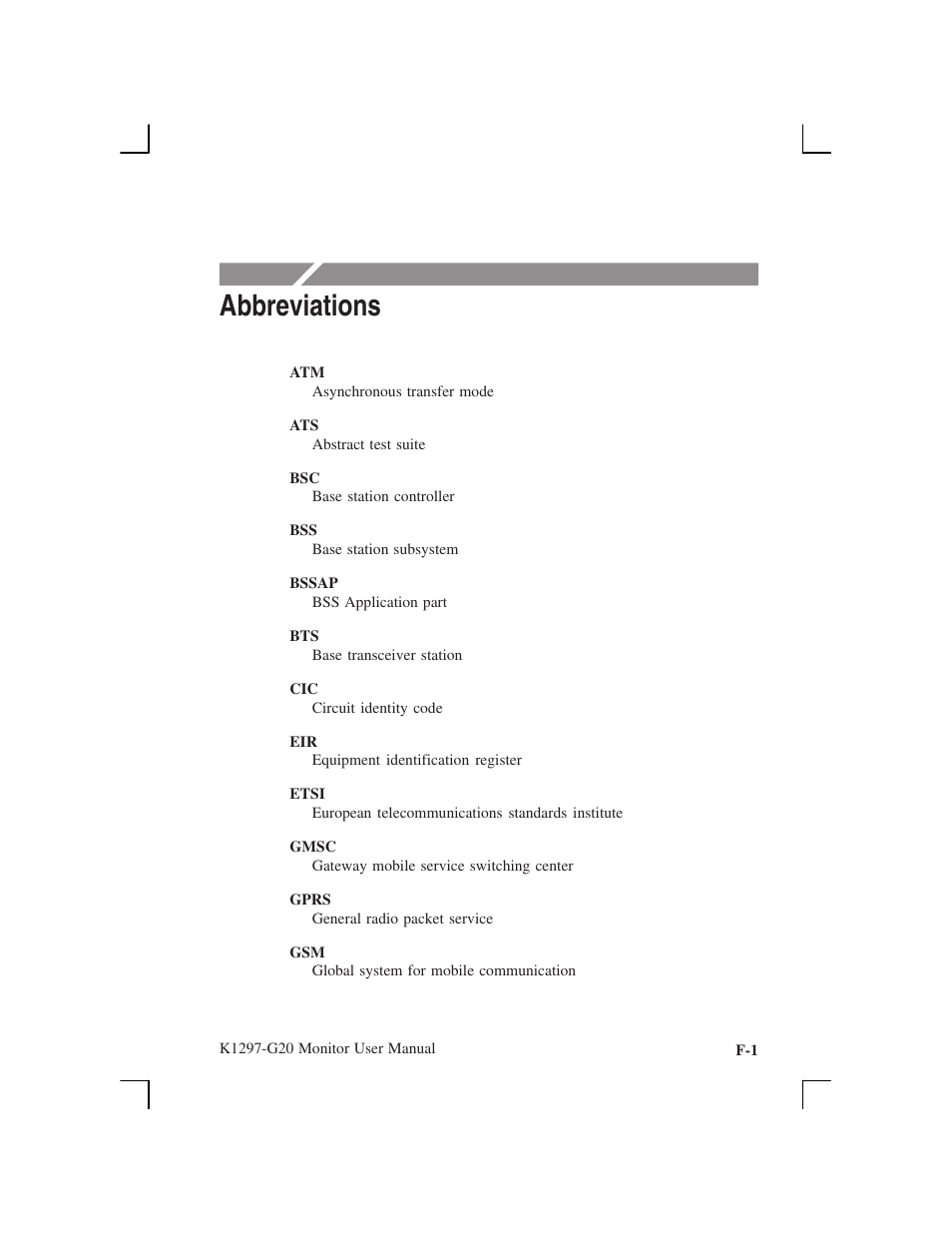 Abbreviations | Tektronix K1297-G20 User Manual | Page 191 / 198