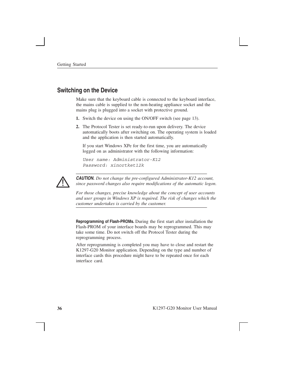 Switching on the device | Tektronix K1297-G20 User Manual | Page 48 / 198