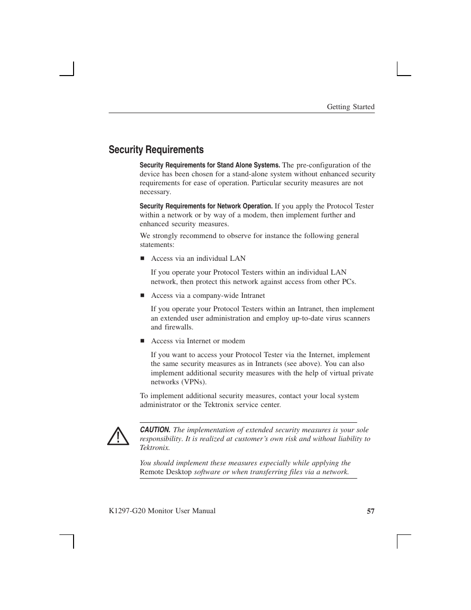 Security requirements | Tektronix K1297-G20 User Manual | Page 69 / 198