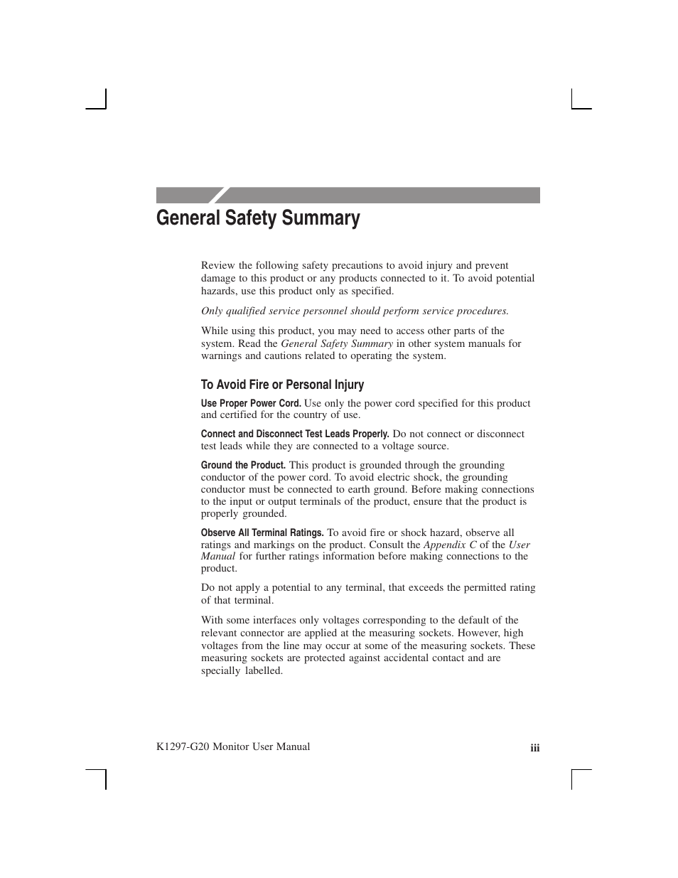 General safety summary | Tektronix K1297-G20 User Manual | Page 7 / 198