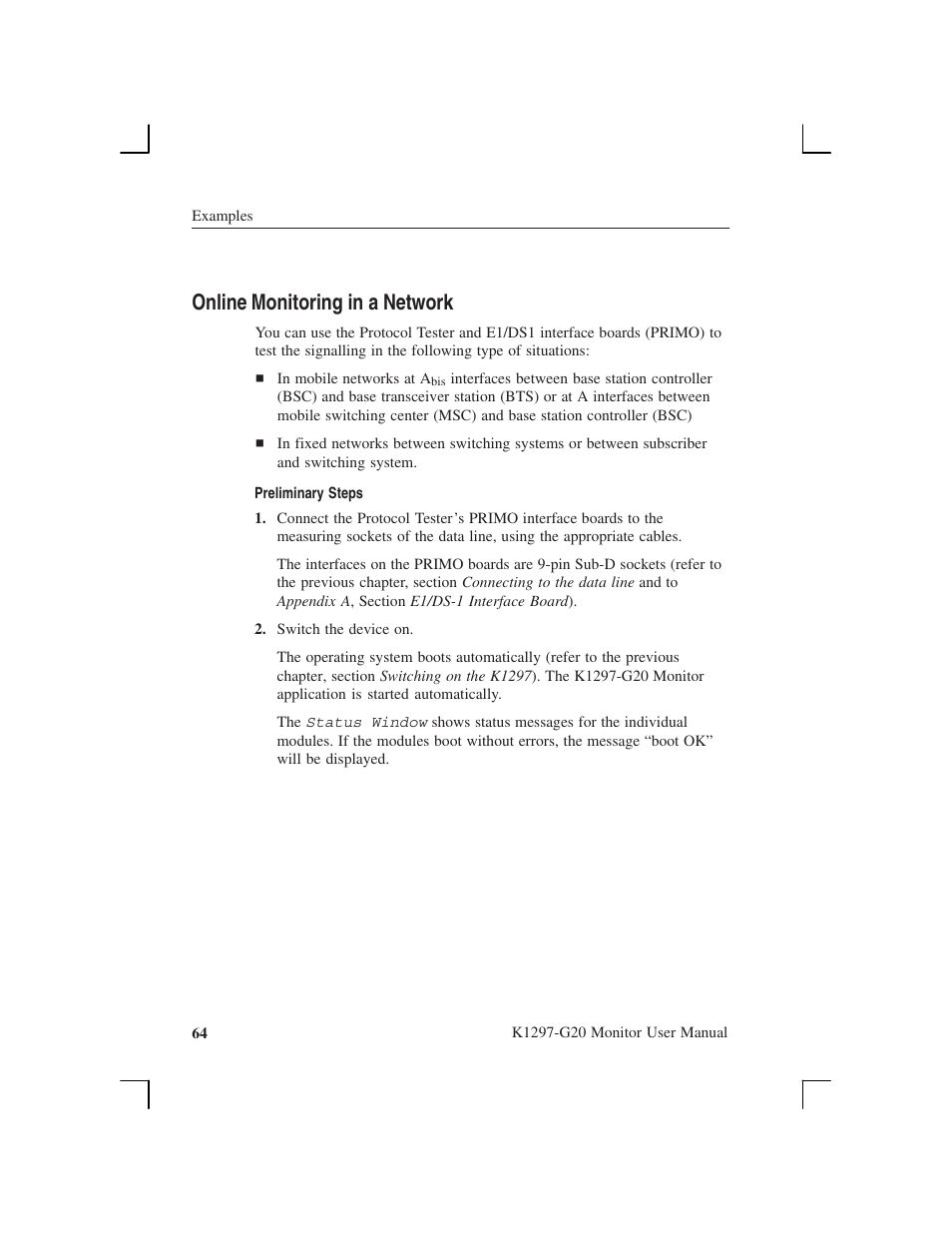 Online monitoring in a network | Tektronix K1297-G20 User Manual | Page 76 / 198