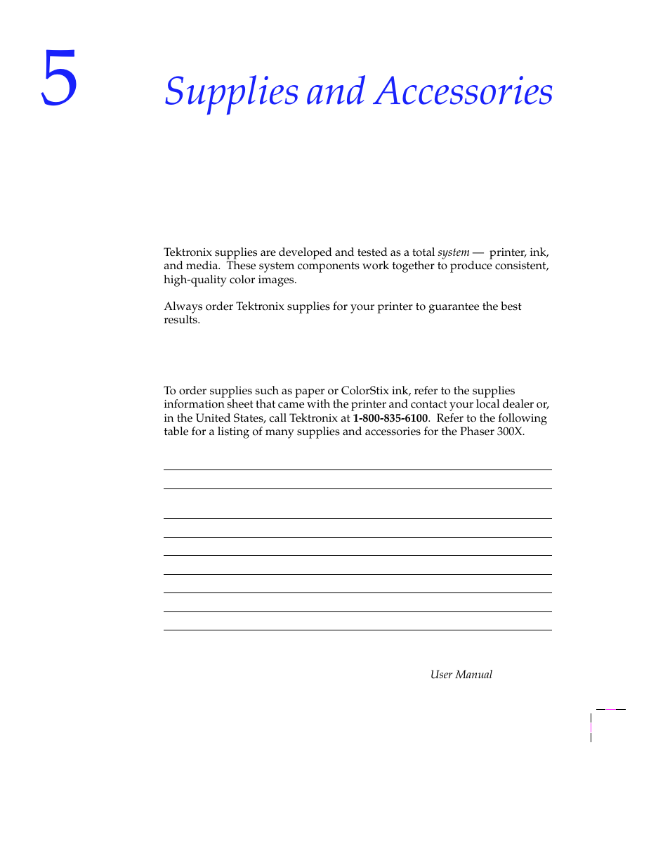 Supplies and accessories, Tektronix supplies: the mark of quality, Ordering information | Tektronix Phaser 300X User Manual | Page 106 / 175