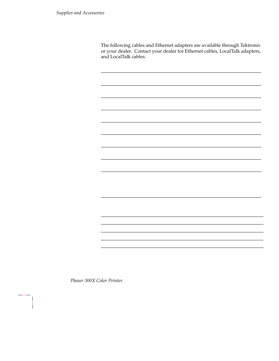 Interface cables and ethernet adapters, Interface cables and ethernet adapters 5-4 | Tektronix Phaser 300X User Manual | Page 109 / 175