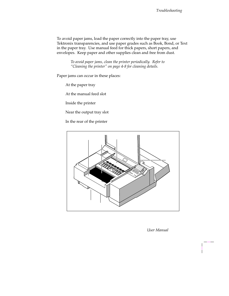 Clearing paper jams, Clearing paper jams 6-5 | Tektronix Phaser 300X User Manual | Page 114 / 175