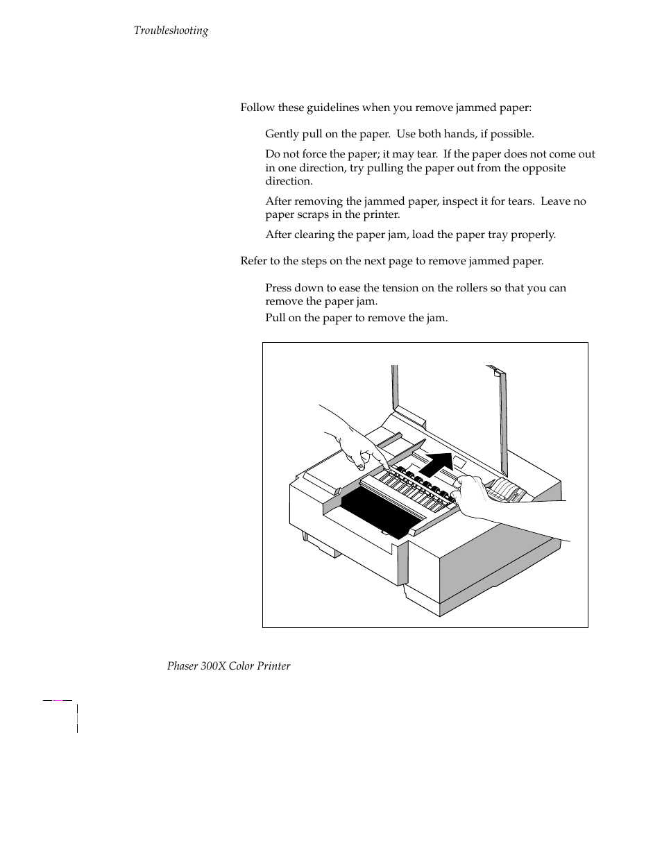 Removing jammed paper, Removing jammed paper 6-6 | Tektronix Phaser 300X User Manual | Page 115 / 175