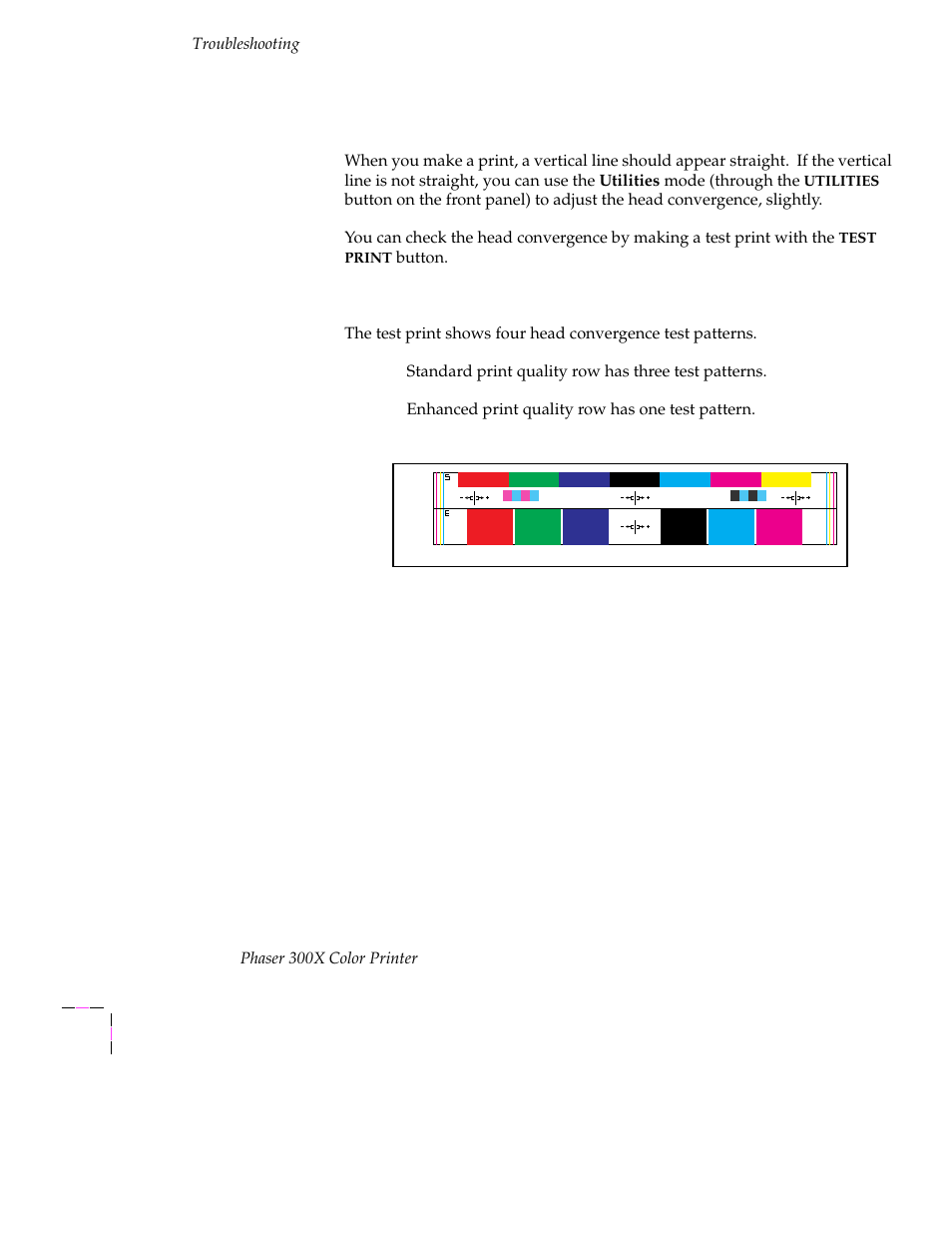 Setting head convergence, Test print example, Setting head convergence 6-8 | Test print example 6-8 | Tektronix Phaser 300X User Manual | Page 117 / 175