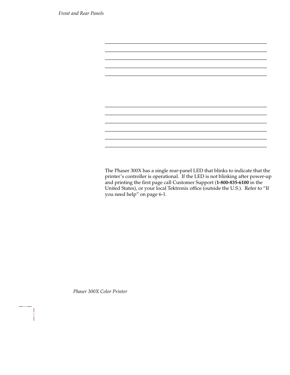 Rear-panel led indicator, Rear-panel led indicator 7-6 | Tektronix Phaser 300X User Manual | Page 143 / 175