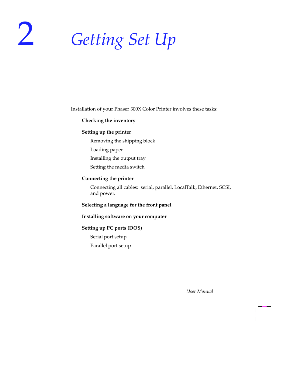 Getting set up, At a glance, At a glance 2-1 | Tektronix Phaser 300X User Manual | Page 15 / 175