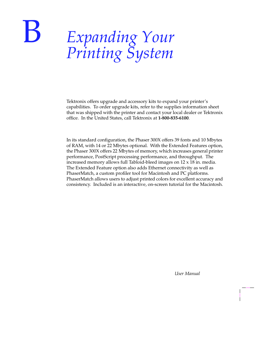 Expanding your printing system, Customizing your printer, Extended features upgrade | Tektronix Phaser 300X User Manual | Page 154 / 175