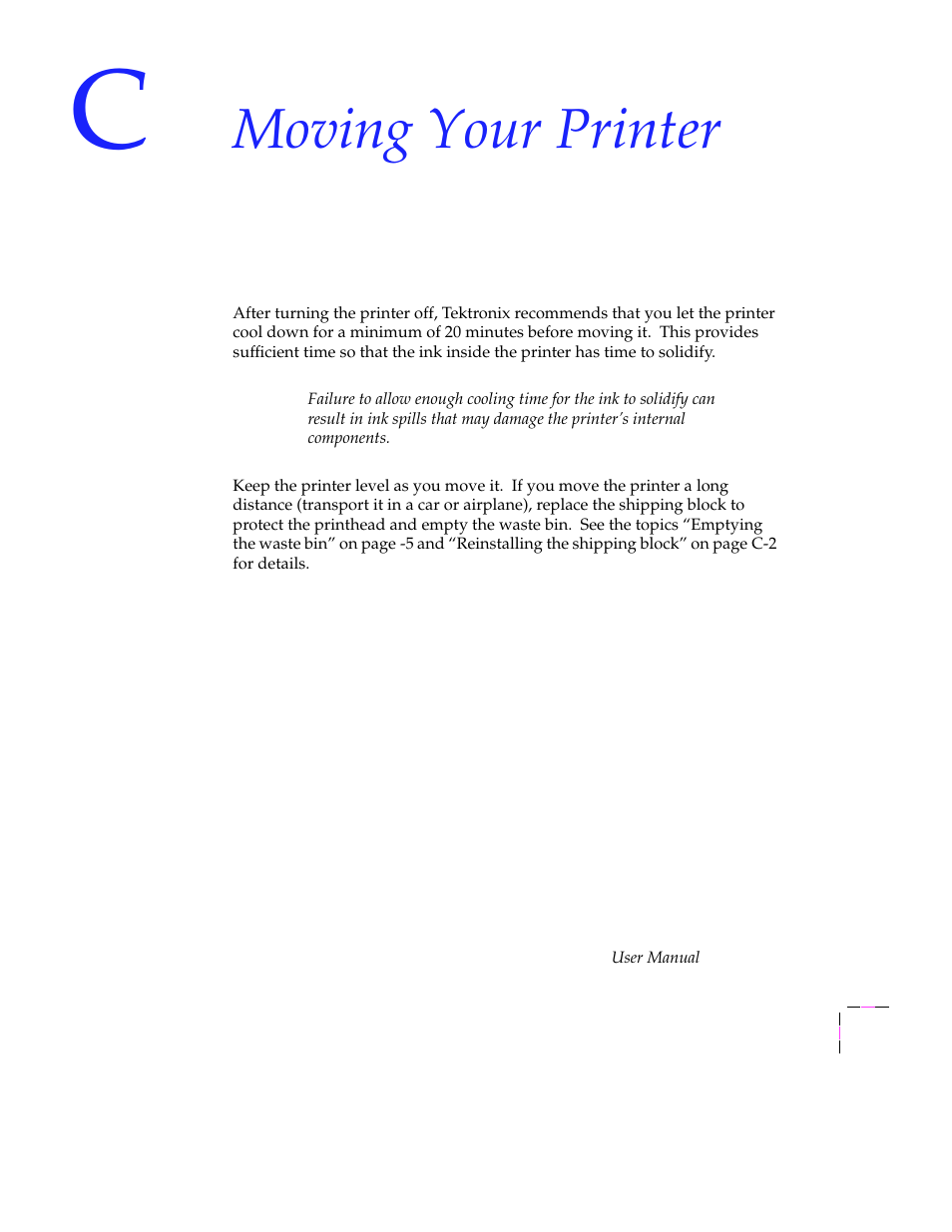 Moving your printer | Tektronix Phaser 300X User Manual | Page 162 / 175