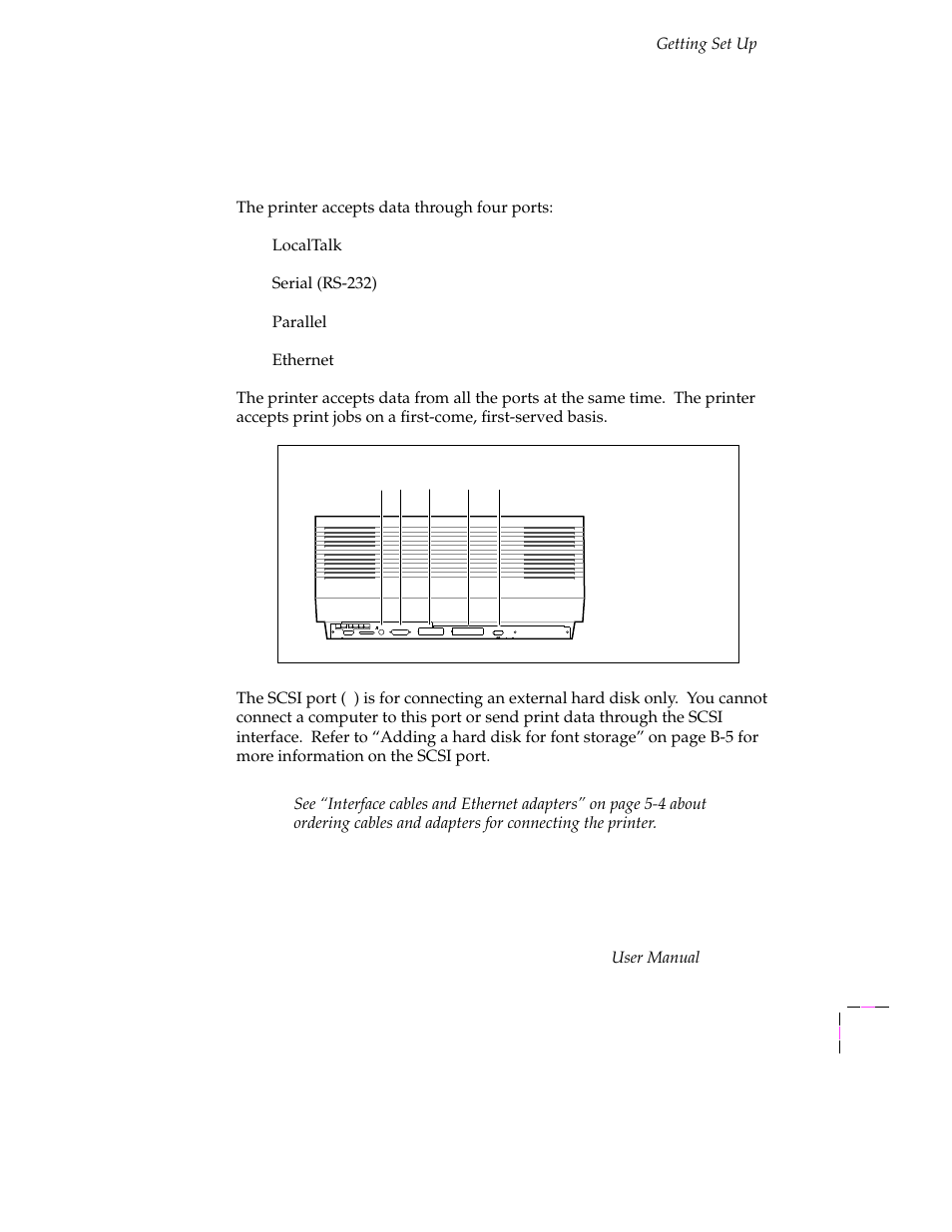 Connecting the printer, Printer ports, Connecting the printer 2-7 | Printer ports 2-7 | Tektronix Phaser 300X User Manual | Page 21 / 175