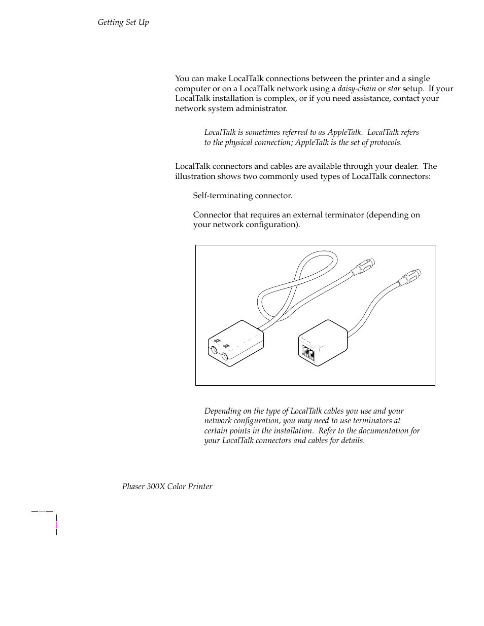 Localtalk connection, Localtalk connection 2-8 | Tektronix Phaser 300X User Manual | Page 22 / 175