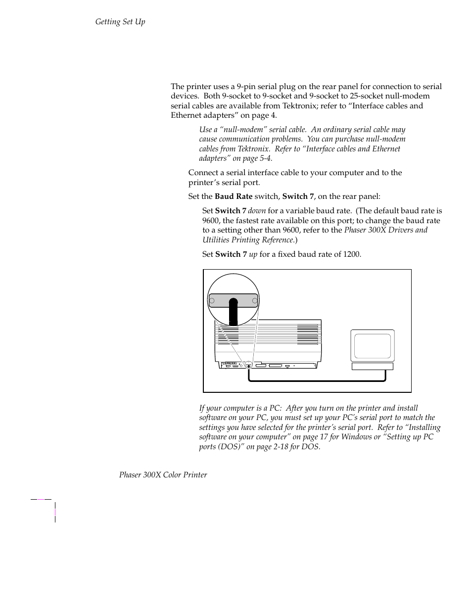 Serial connection, Serial connection 2-12 | Tektronix Phaser 300X User Manual | Page 26 / 175