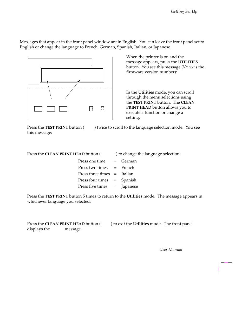 Selecting a language for the front panel, Selecting a language for the front panel 2-15 | Tektronix Phaser 300X User Manual | Page 29 / 175