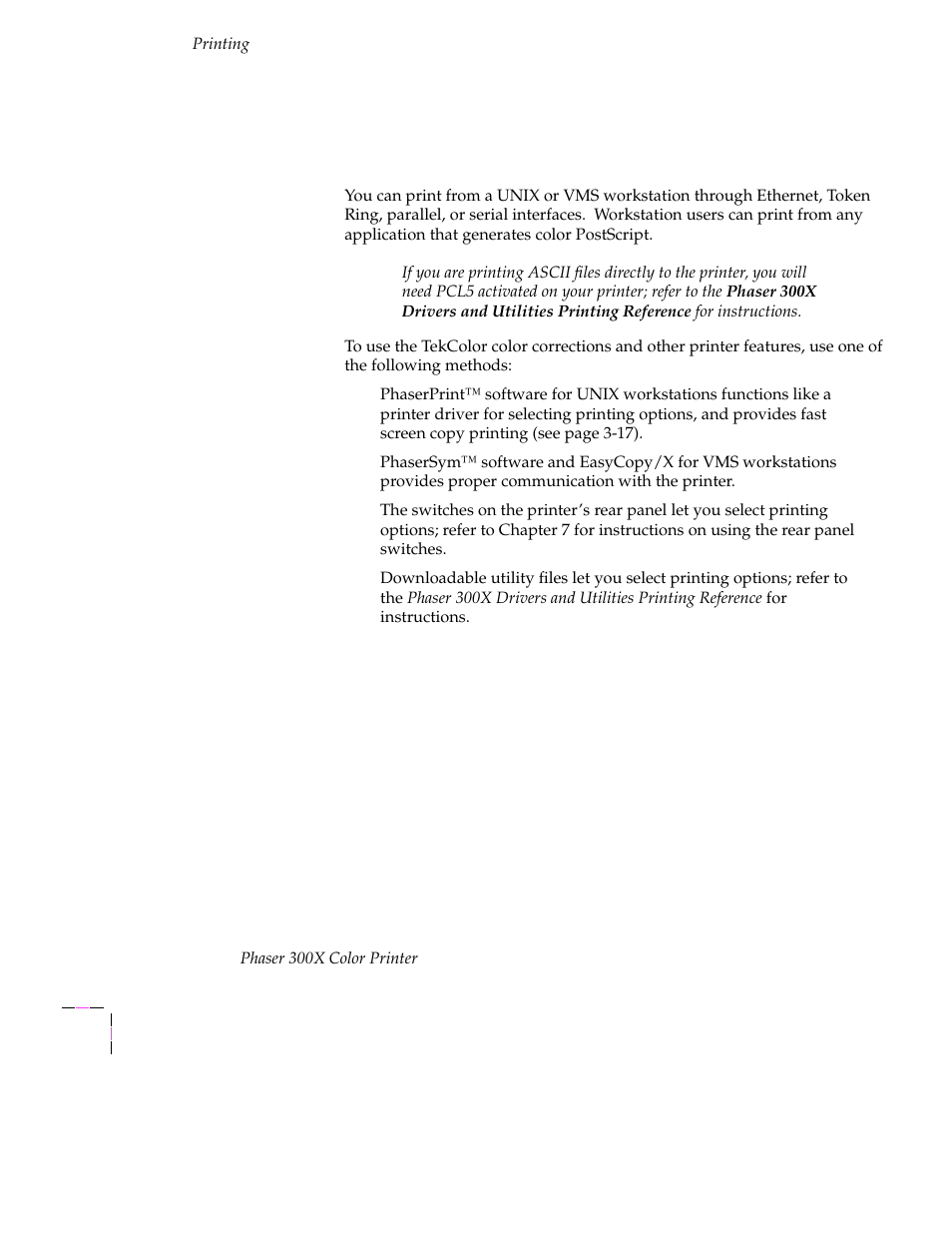 Printing from a workstation, Overview, Printing from a workstation 3-16 | Overview 3-16 | Tektronix Phaser 300X User Manual | Page 49 / 175