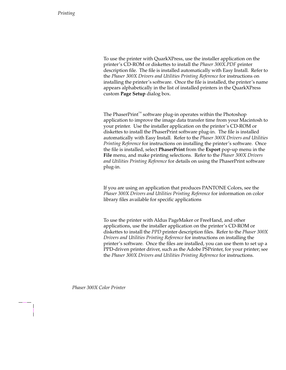 Macintosh applications, Quarkxpress, Adobe photoshop | Pantone, Other applications, Macintosh applications 3-20 | Tektronix Phaser 300X User Manual | Page 53 / 175