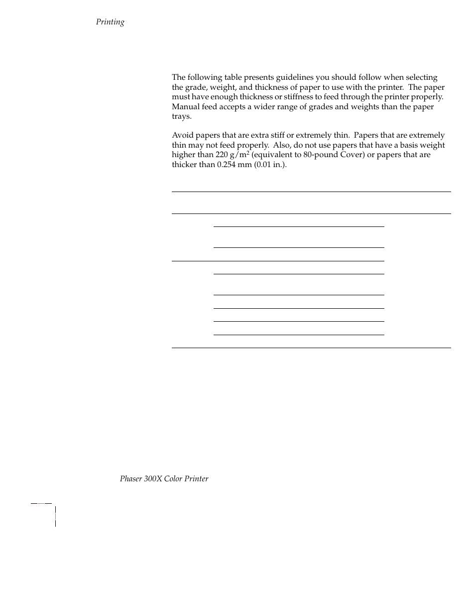 Weight and thickness, Weight and thickness 3-26 | Tektronix Phaser 300X User Manual | Page 59 / 175