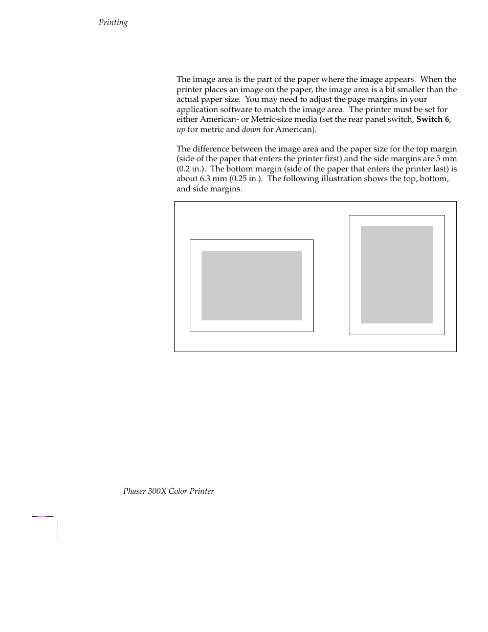 Margins and image area, Margins and image area 3-28 | Tektronix Phaser 300X User Manual | Page 61 / 175