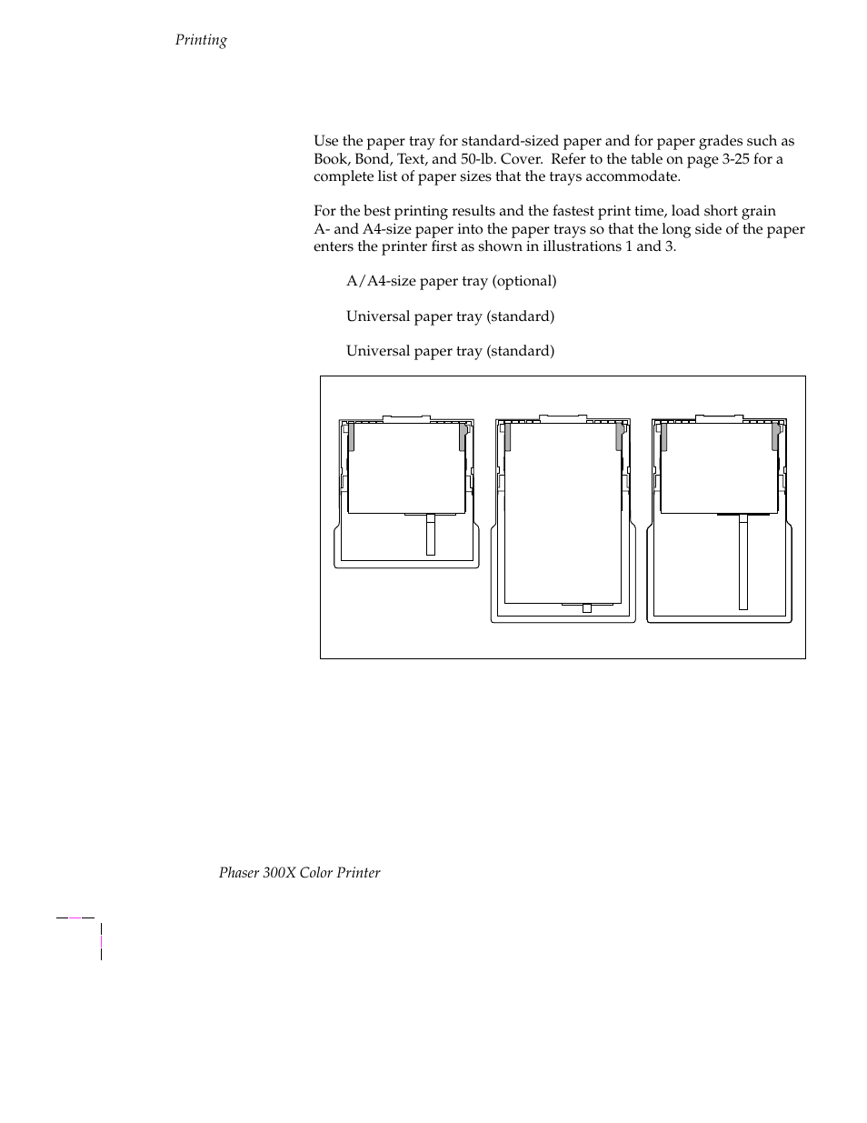 Using the paper trays, Using the paper trays 3-32 | Tektronix Phaser 300X User Manual | Page 65 / 175