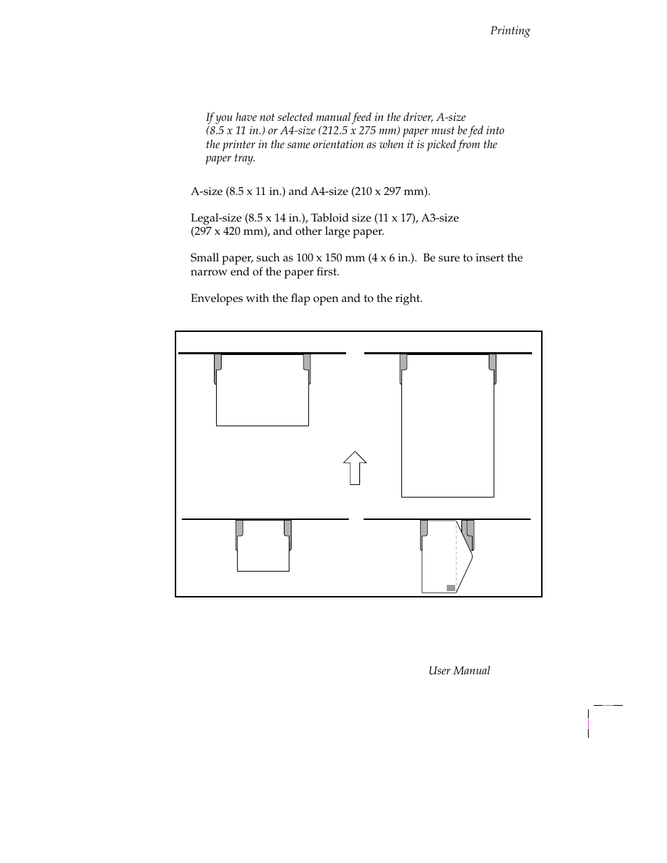 Manual feed examples: paper, envelopes, Manual feed examples: paper, envelopes 3-35 | Tektronix Phaser 300X User Manual | Page 68 / 175