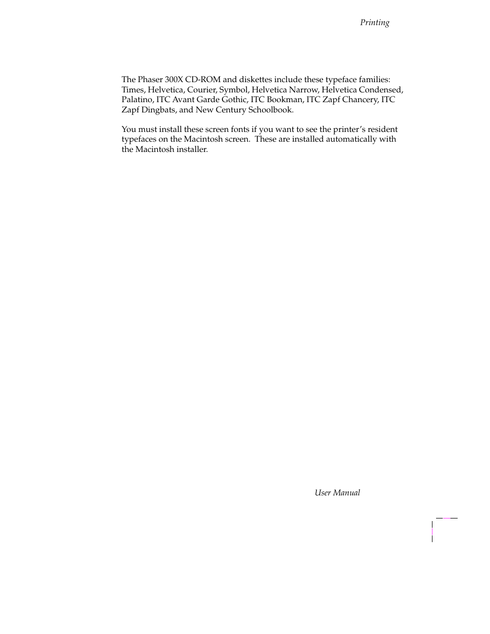 Installing macintosh screen fonts, Installing macintosh screen fonts 3-39 | Tektronix Phaser 300X User Manual | Page 72 / 175