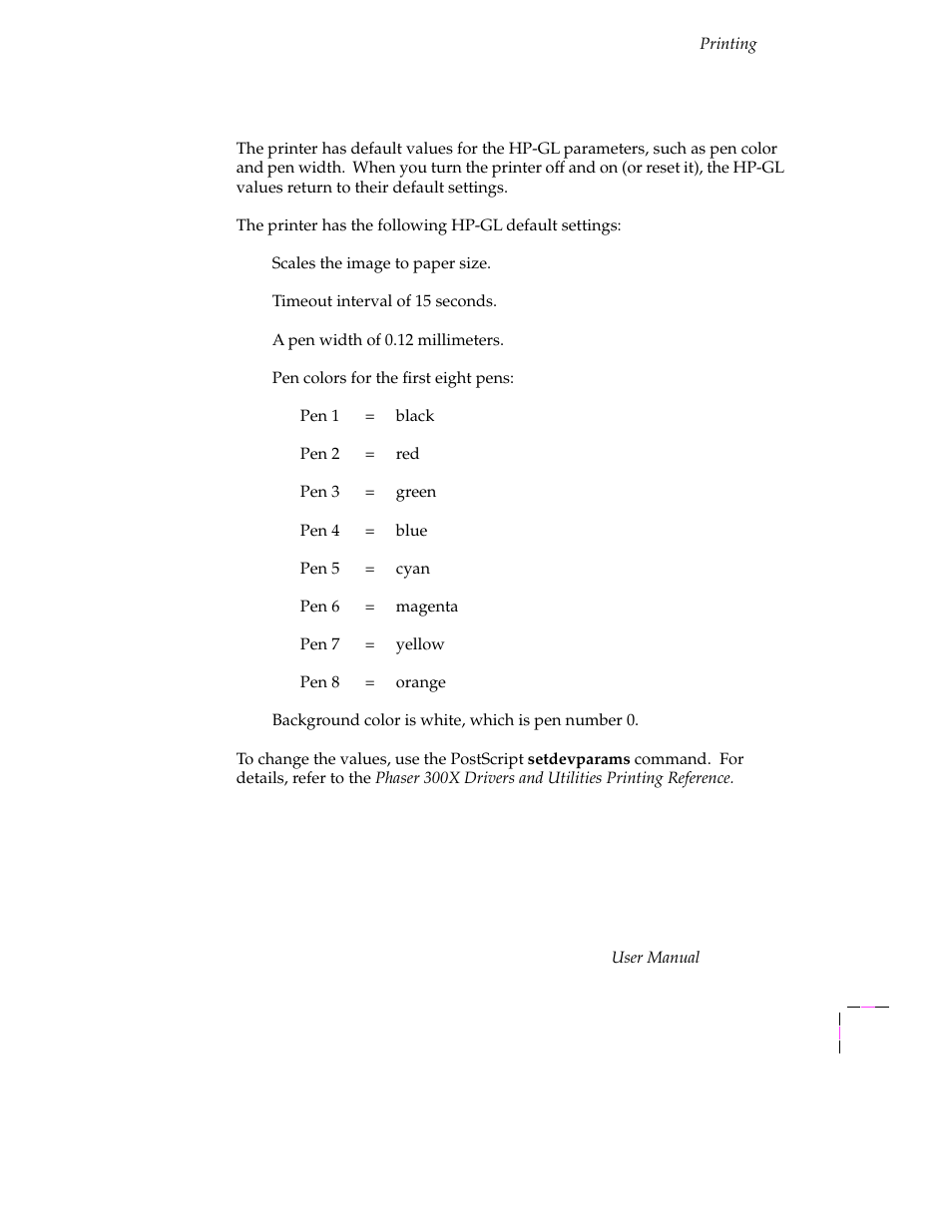 Changing the hp-gl default settings, Changing the hp-gl default settings 3-43 | Tektronix Phaser 300X User Manual | Page 76 / 175