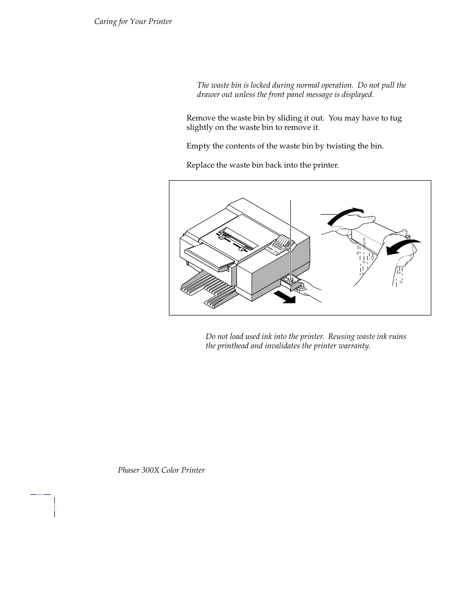 Emptying the waste bin when front panel message di | Tektronix Phaser 300X User Manual | Page 82 / 175