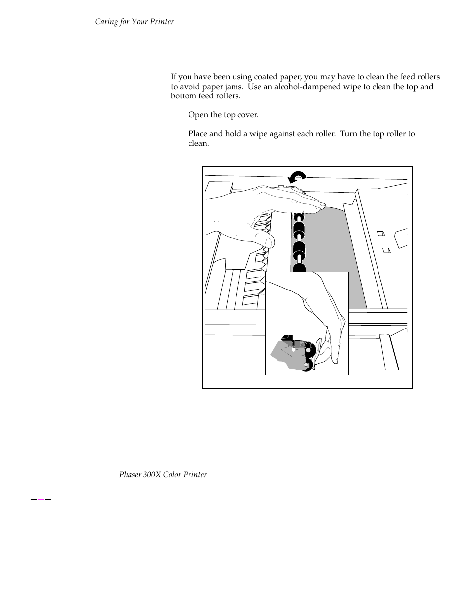 Cleaning the feed rollers, Cleaning the feed rollers 4-12 | Tektronix Phaser 300X User Manual | Page 88 / 175