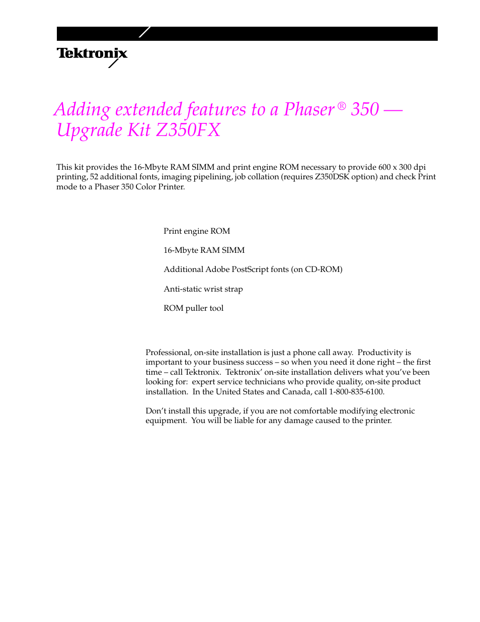 Tektronix Phaser Z350FX User Manual | 6 pages