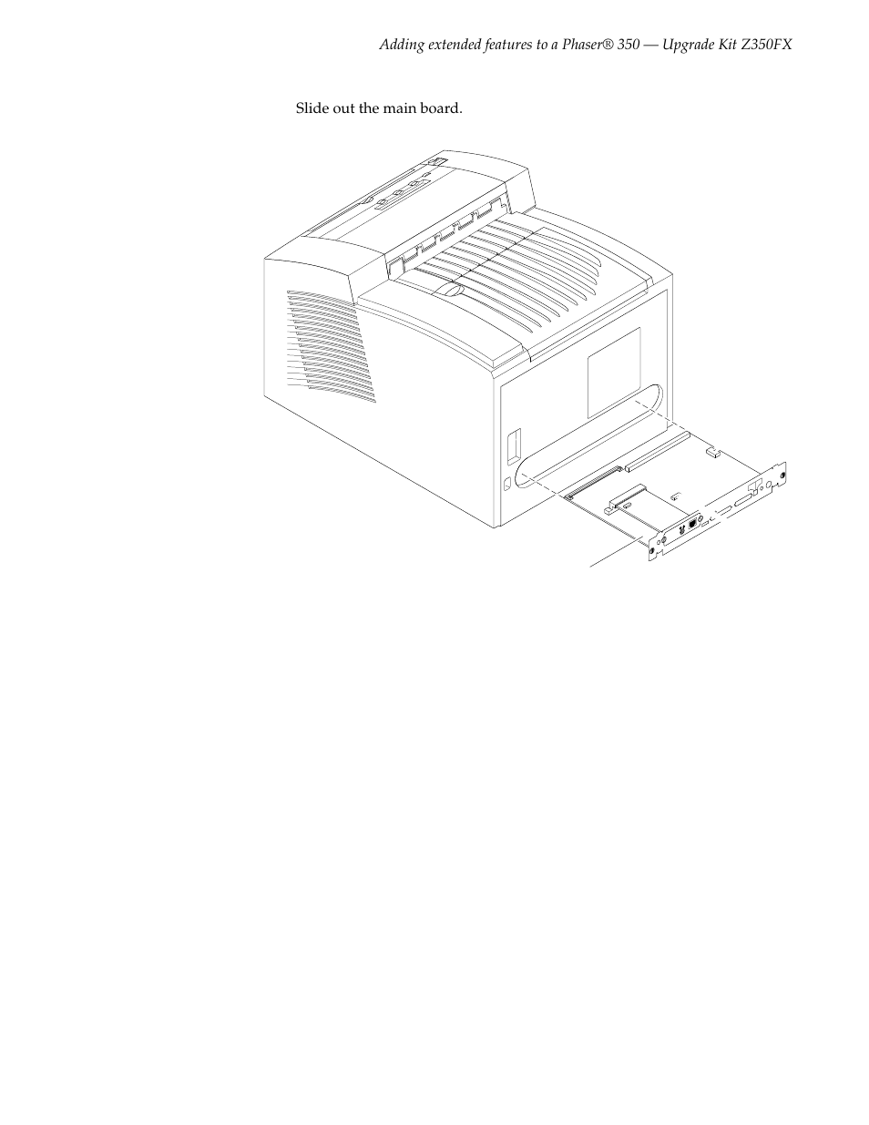 Slide out the main board, Main board nv ram chip printer id chip | Tektronix Phaser Z350FX User Manual | Page 3 / 6