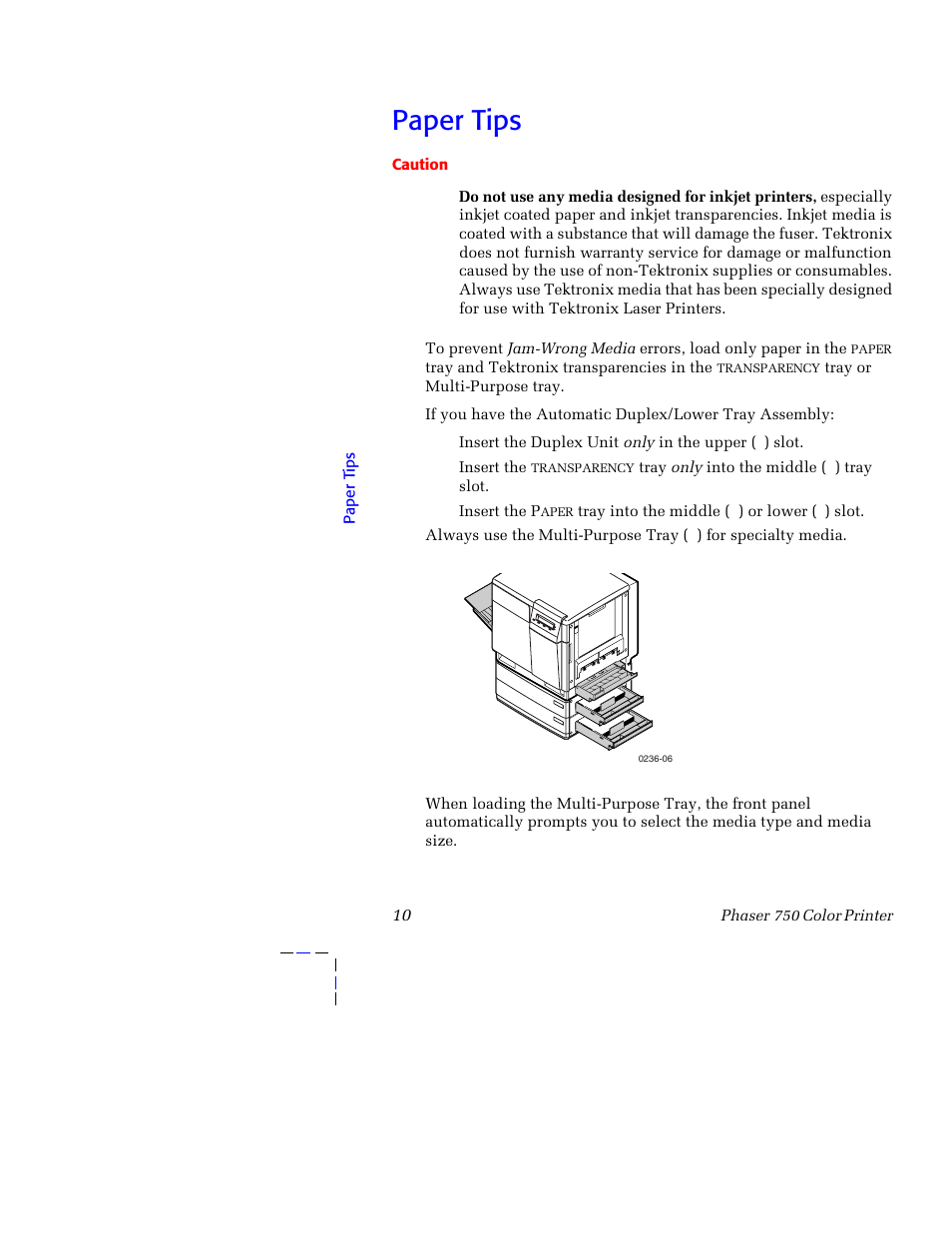 Paper tips, Paper tips 10 | Tektronix 750 User Manual | Page 21 / 74