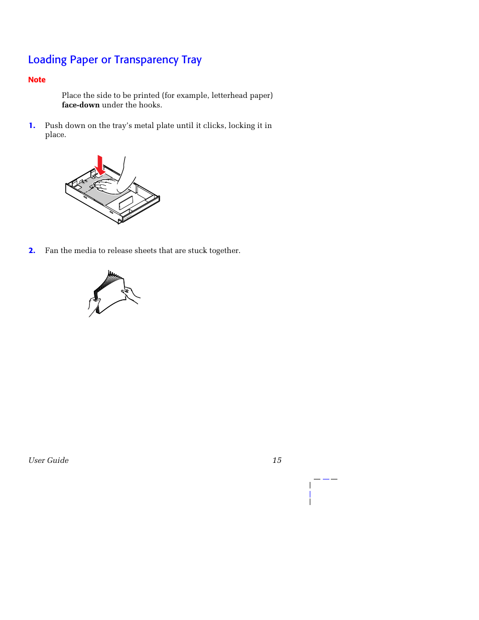 Loading paper or transparency tray | Tektronix 750 User Manual | Page 26 / 74