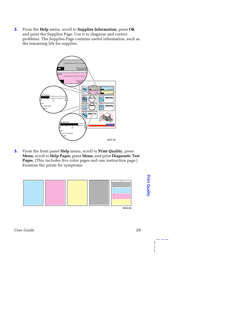 User guide, Print quality, Toner cartridges | Tektronix 750 User Manual | Page 50 / 74