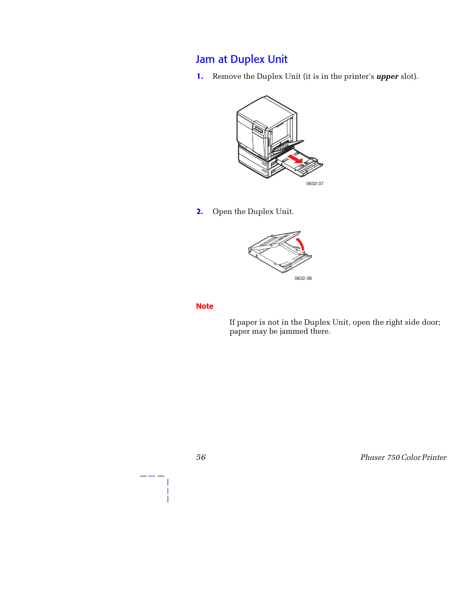 Jam at duplex unit | Tektronix 750 User Manual | Page 67 / 74