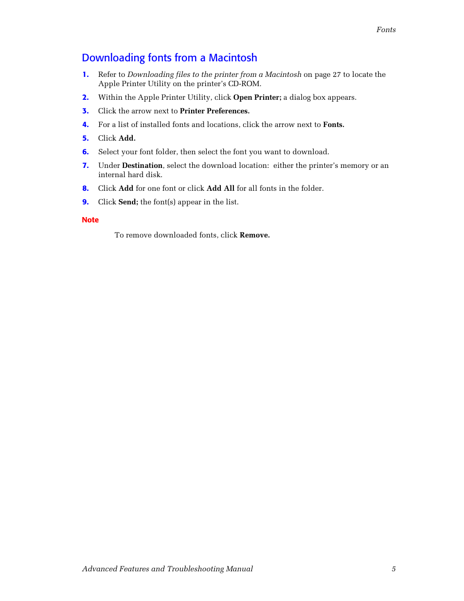 Downloading fonts from a macintosh | Tektronix Phaser Color Printer 750 User Manual | Page 14 / 118