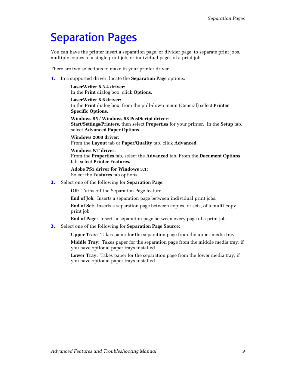 Separation pages | Tektronix Phaser Color Printer 750 User Manual | Page 18 / 118