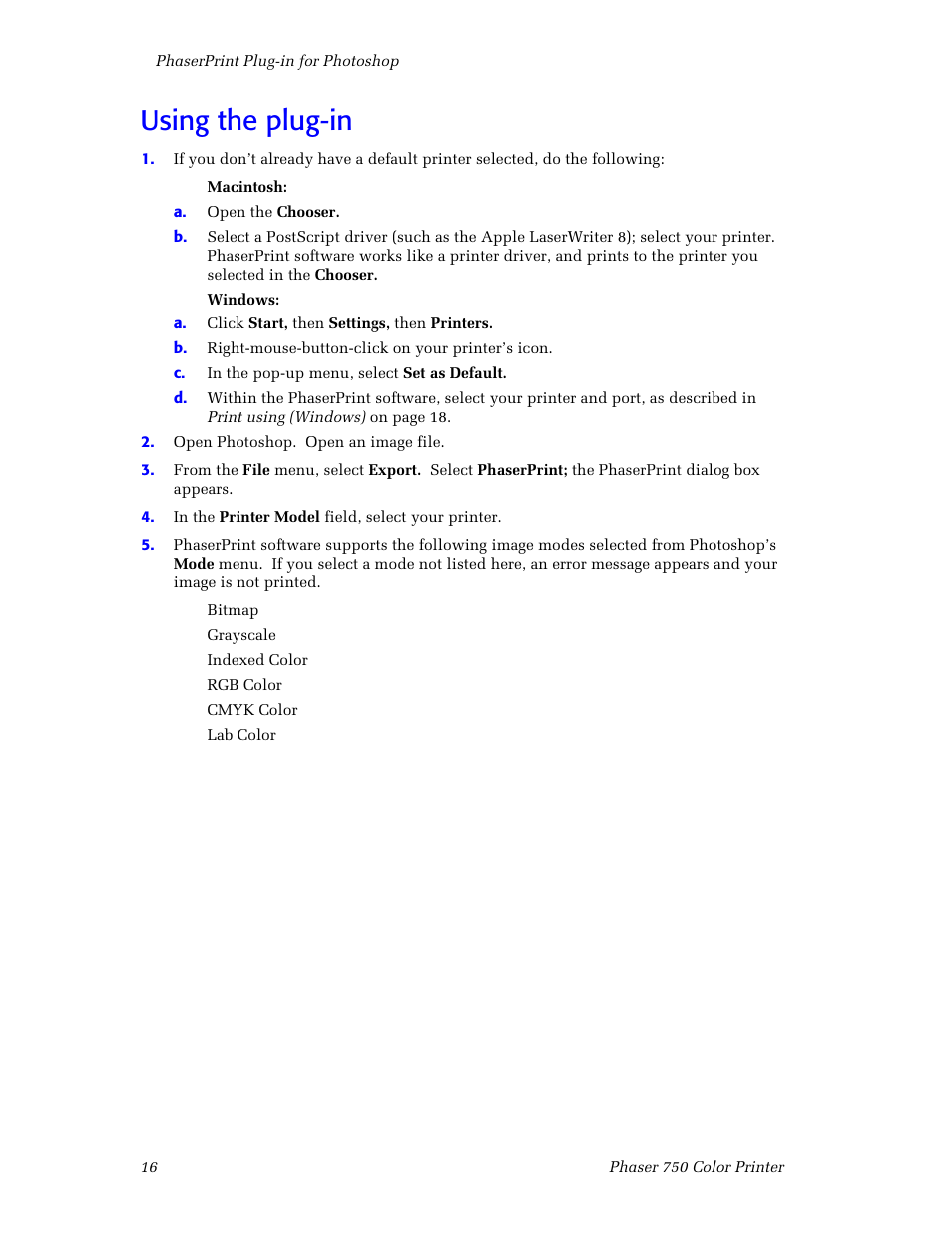 Using the plug-in, Using the plug-in 16 | Tektronix Phaser Color Printer 750 User Manual | Page 25 / 118