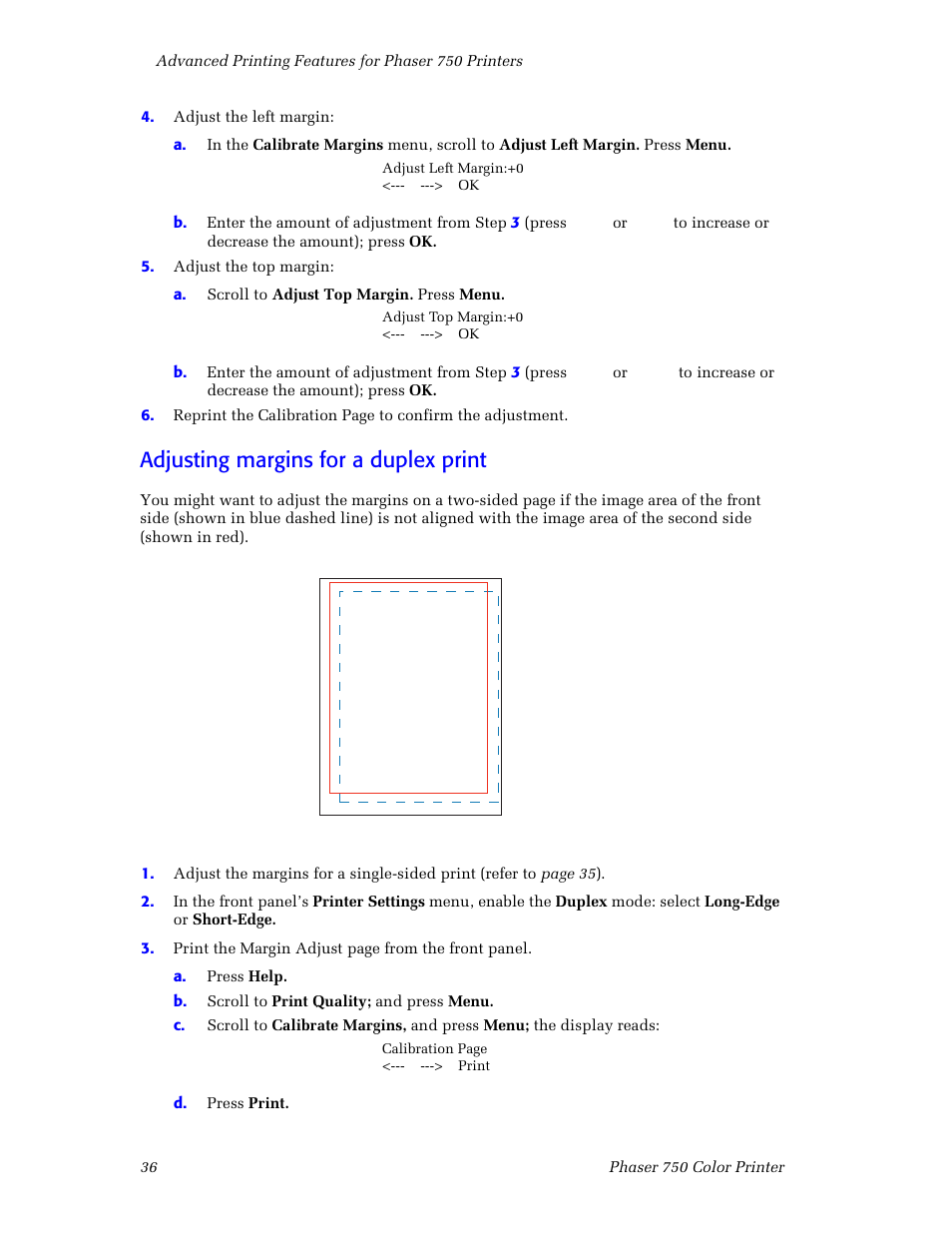 Adjusting margins for a duplex print | Tektronix Phaser Color Printer 750 User Manual | Page 45 / 118