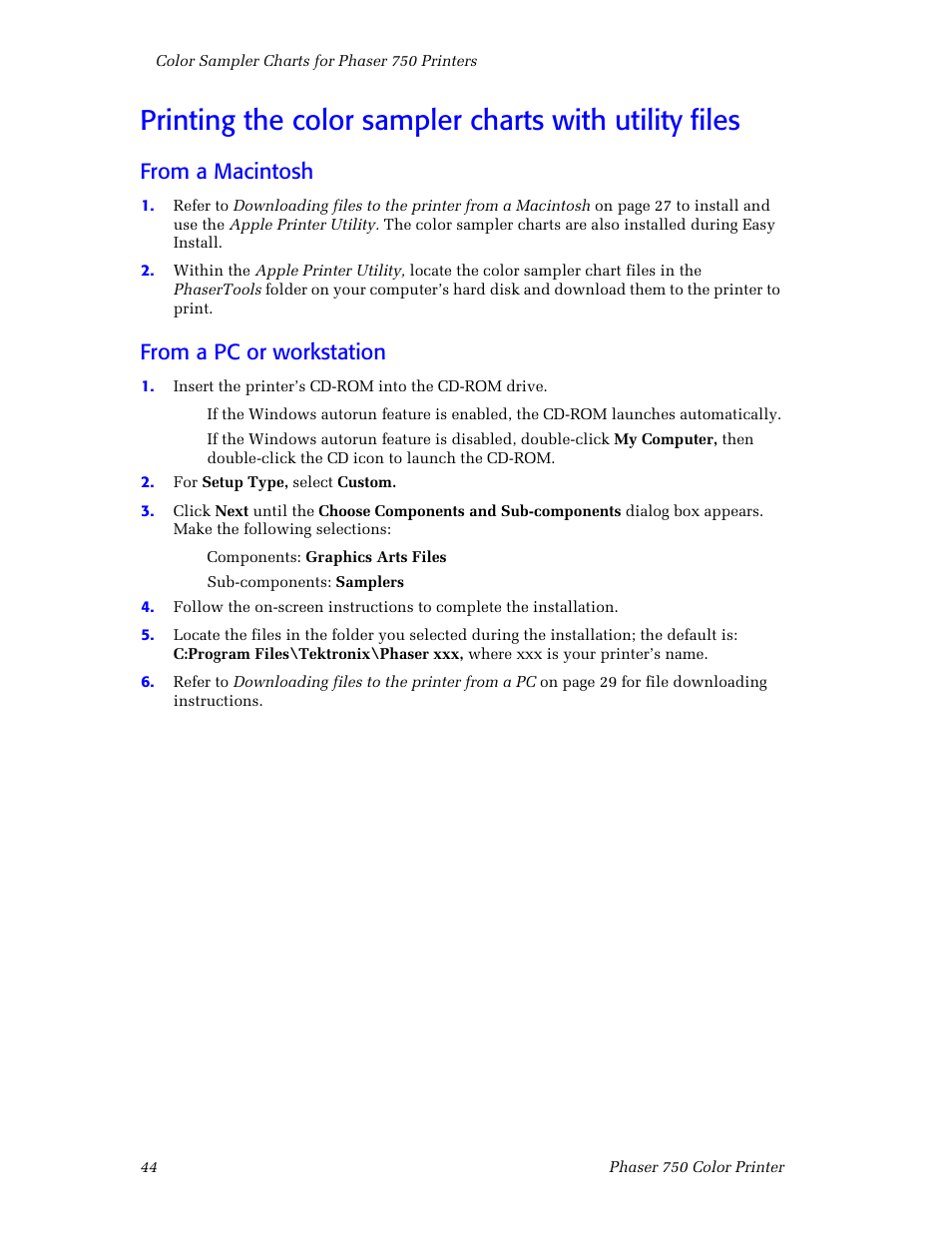 From a macintosh, From a pc or workstation | Tektronix Phaser Color Printer 750 User Manual | Page 53 / 118