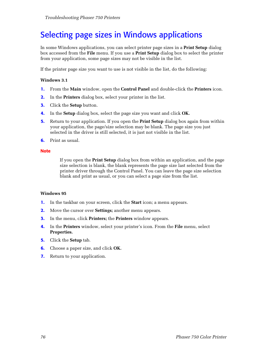 Selecting page sizes in windows applications | Tektronix Phaser Color Printer 750 User Manual | Page 85 / 118