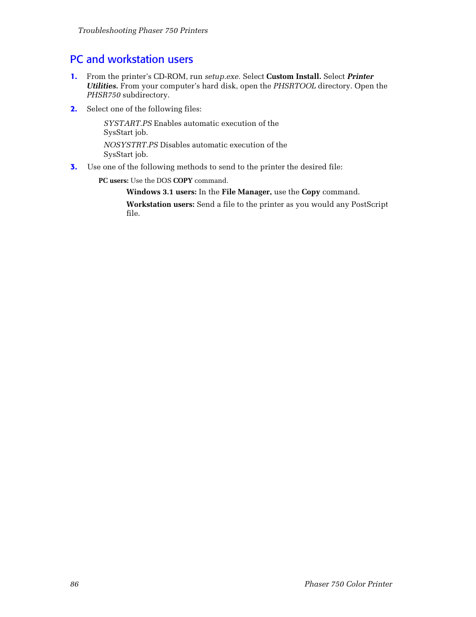 Pc and workstation users | Tektronix Phaser Color Printer 750 User Manual | Page 95 / 118