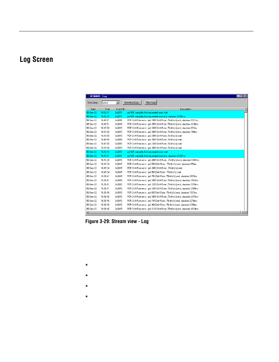 Log screen | Tektronix MTM400 User Manual | Page 120 / 197