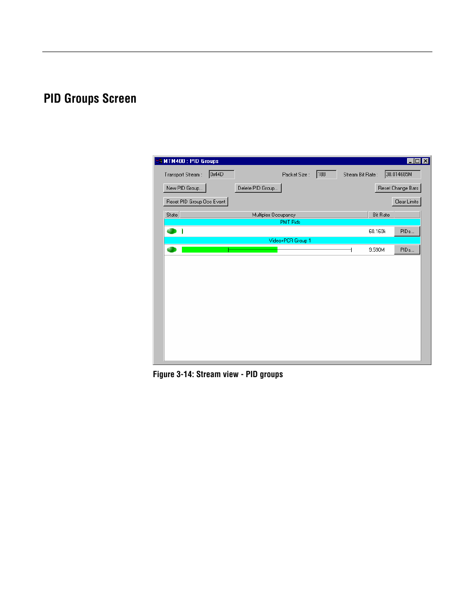 Pid groups screen | Tektronix MTM400 User Manual | Page 89 / 197