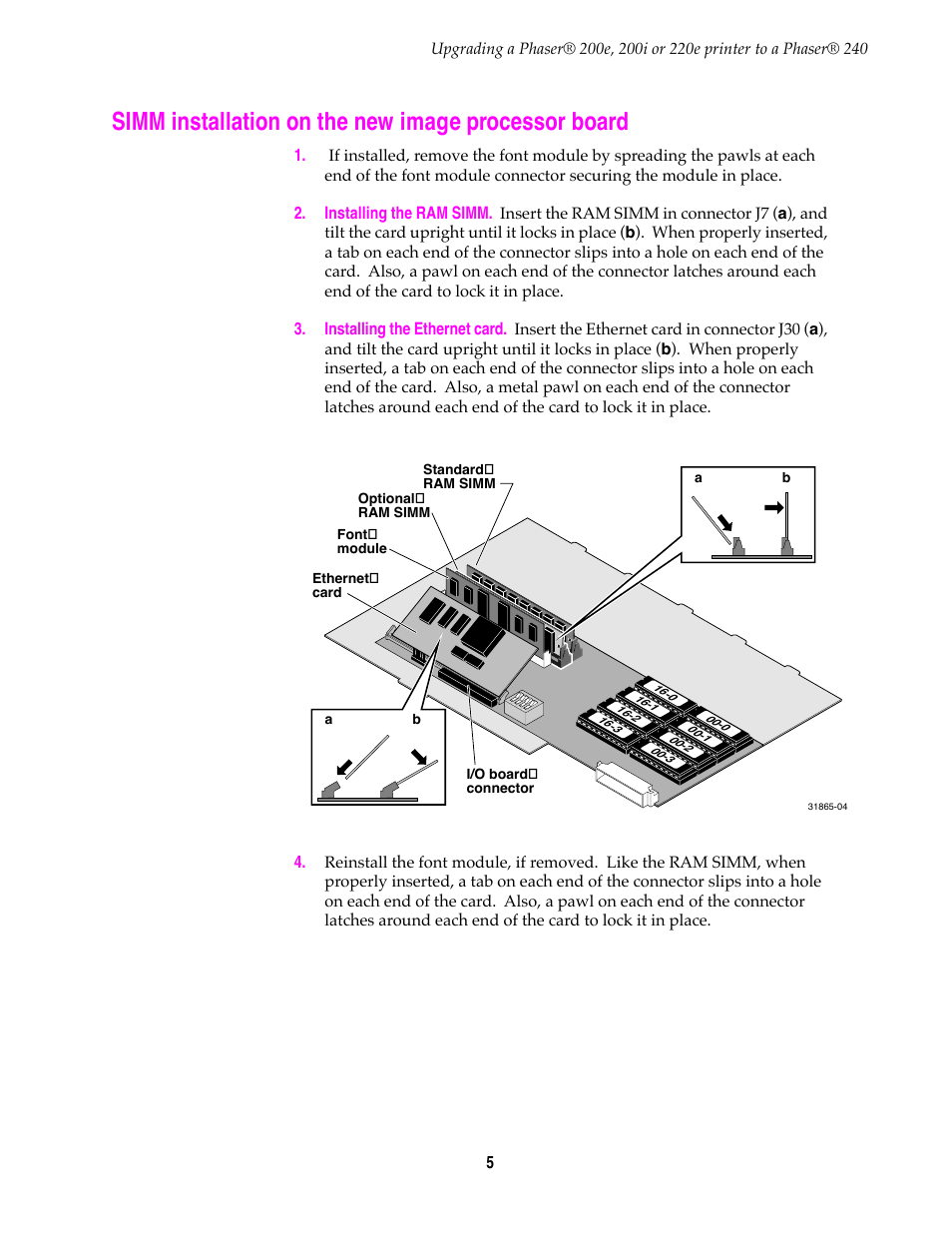 Simm installation on the new image processor board | Tektronix PHASER 220E User Manual | Page 5 / 8