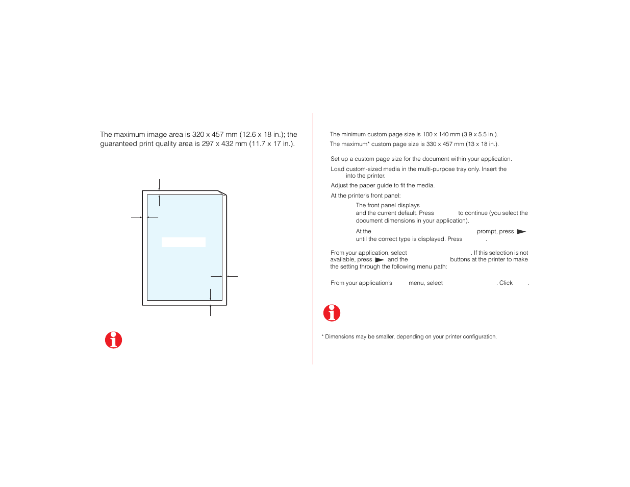 Printable area, Printing custom media | Tektronix PHASER 780 User Manual | Page 12 / 48