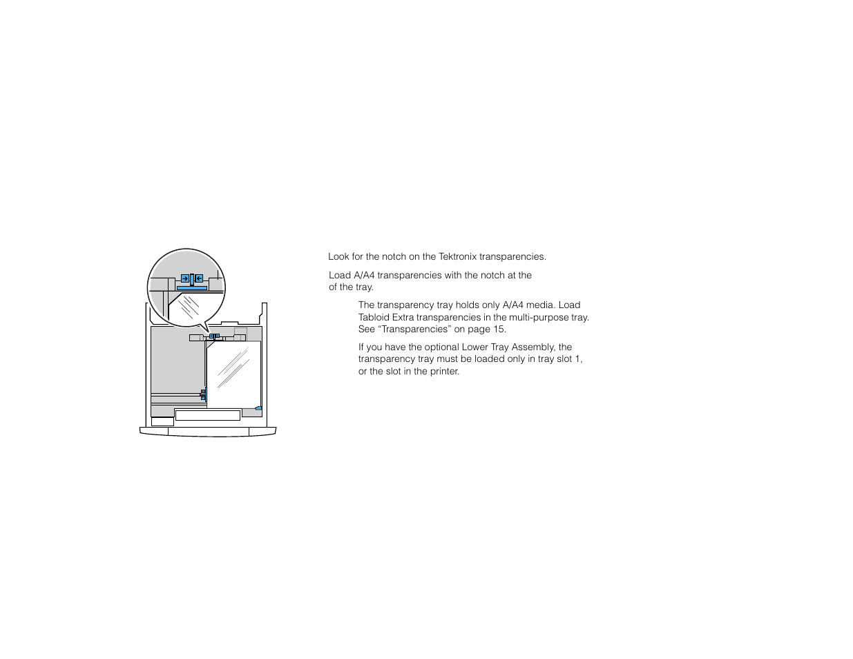 Loading the optional transparency tray | Tektronix PHASER 780 User Manual | Page 15 / 48