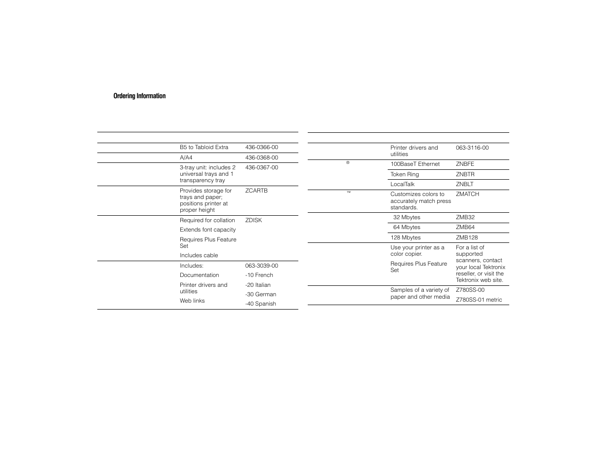 Accessories and options | Tektronix PHASER 780 User Manual | Page 4 / 48