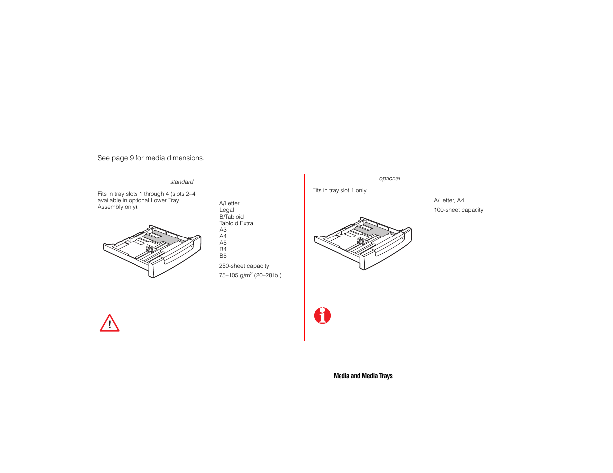 Media types and trays | Tektronix PHASER 780 User Manual | Page 9 / 48