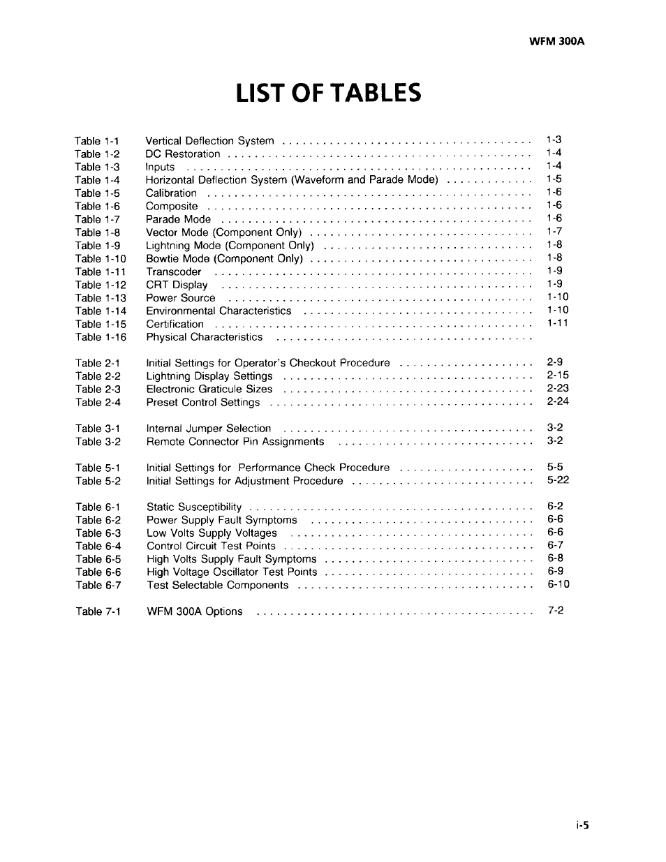 Tektronix WFM 300A User Manual | Page 11 / 212